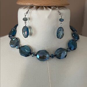 Elegant Blue Crystal Necklace and Earring Set